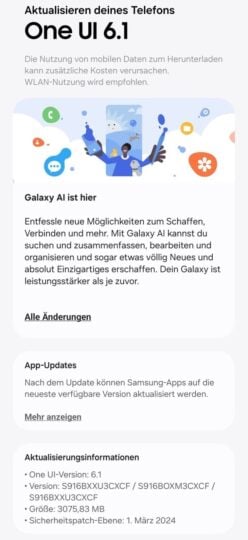 Galaxy S23 One UI 6.1 update Europe 248x540 UIH12z