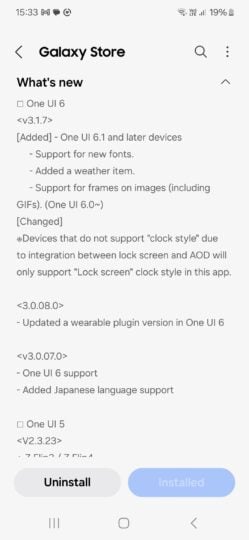 Samsung ClockFace Version 3.1.7 Update Changelog 249x540 DpEN5F Pokemon Go Update