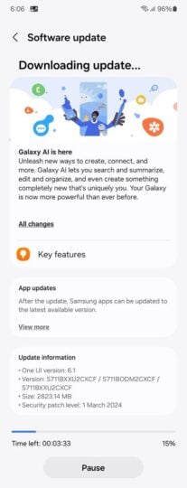 Samsung Galaxy S23 FE One UI 6.1 Update Changelog India 207x540 vtmkhe correct